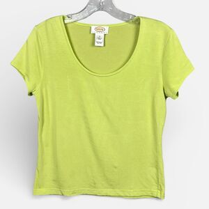Talbots Petites Lime Green Scoop Neck Short Sleeve Top Size S